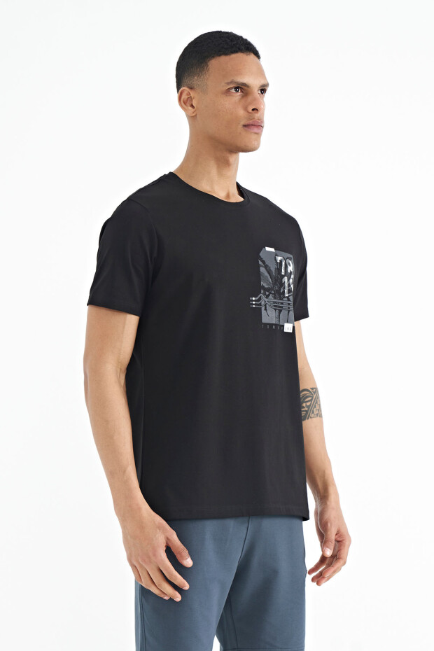 Siyah Ön Arka Baskı Detaylı Standart Form Erkek T-shirt - 88233
