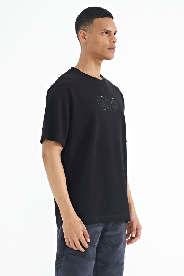 Siyah Ön Arka Baskılı O Yaka Oversize Erkek T-shirt - 88224