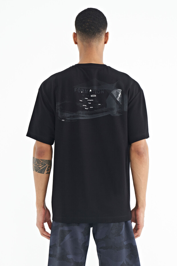 Siyah Ön Arka Baskılı O Yaka Oversize Erkek T-shirt - 88224