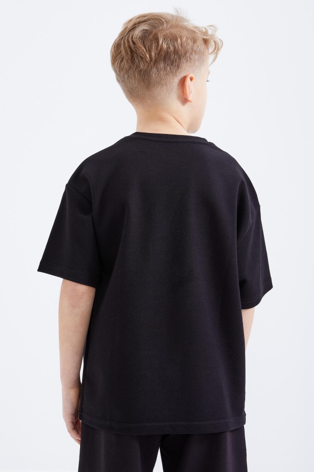 Siyah Oversize Baskılı Kısa Kollu O Yaka Erkek Çocuk T-Shirt - 10925