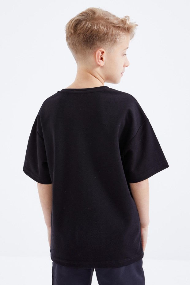 Siyah Oversize Yazı Baskılı Kısa Kollu O Yaka Erkek Çocuk T-Shirt - 10930