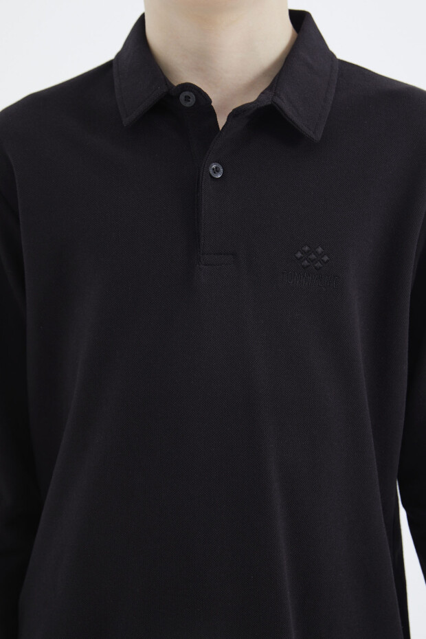 Siyah Polo Yaka Basic Erkek Çocuk T-Shirt - 11171 - 3