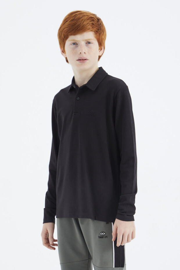 Siyah Polo Yaka Basic Erkek Çocuk T-Shirt - 11171 - 5