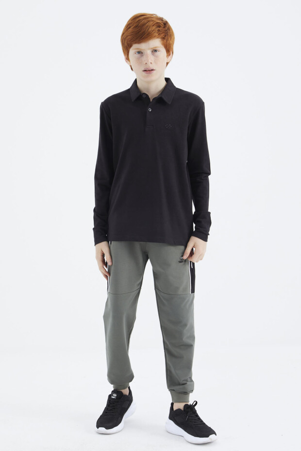 Siyah Polo Yaka Basic Erkek Çocuk T-Shirt - 11171 - 7
