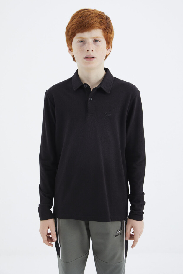 Siyah Polo Yaka Basic Erkek Çocuk T-Shirt - 11171