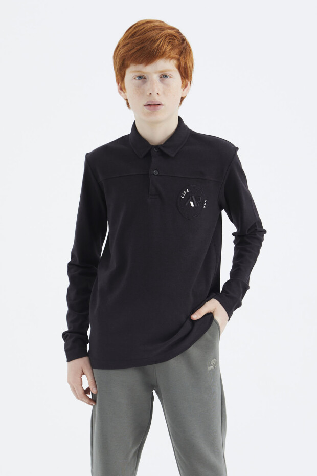 Siyah Polo Yaka Erkek Çocuk T-Shirt - 11172 - 1