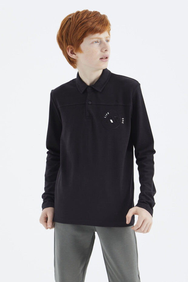 Siyah Polo Yaka Erkek Çocuk T-Shirt - 11172 - 2