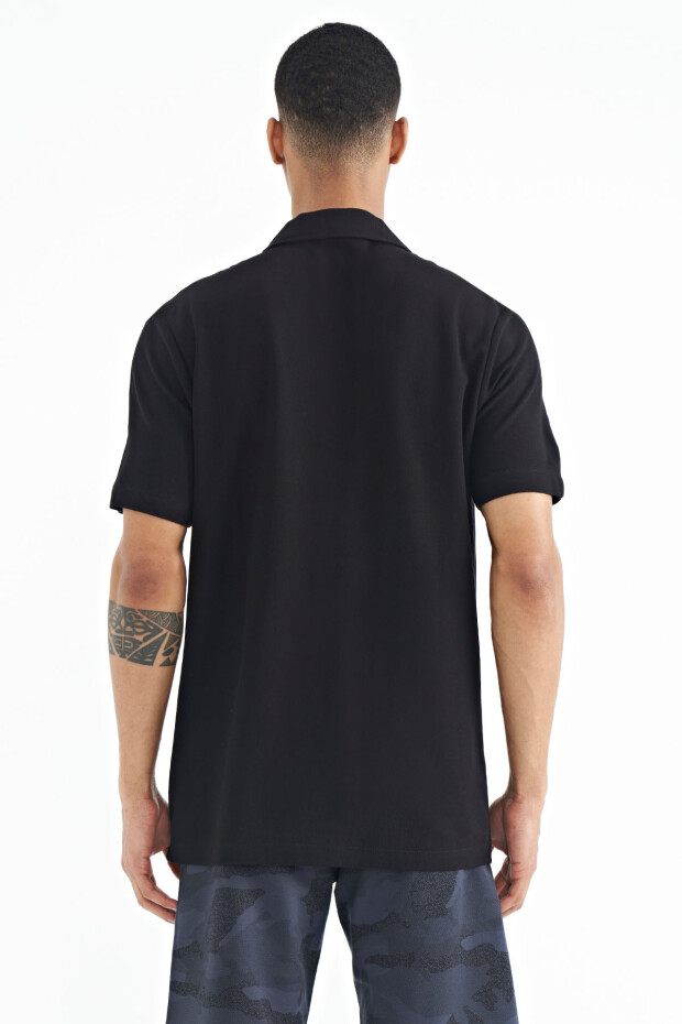 Siyah Polo Yaka Logo Nakışlı Standart Form Erkek T-shirt - 88237