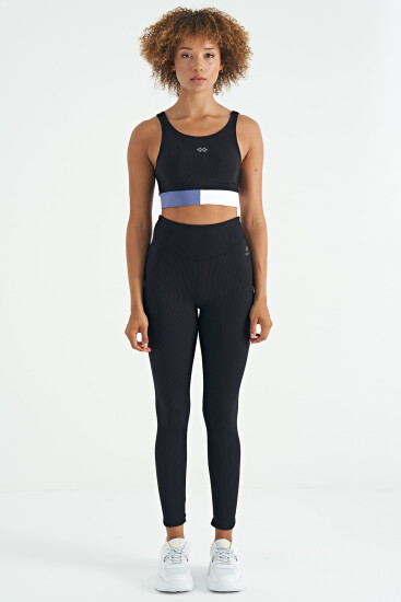 Siyah Renk Bloklu Logo Baskılı Dar Kalıp Fitilli Kadın Büstiyer - 97275 - TOMMYLIFE (1)