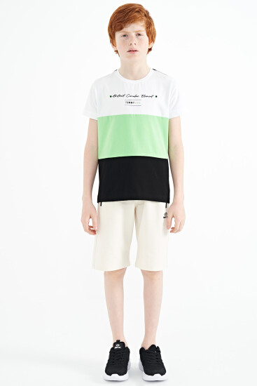 Siyah Renk Bloklu O Yaka Baskı Detaylı Standart Kalıp Erkek Çocuk T-Shirt - 11135 - TOMMYLIFE (1)