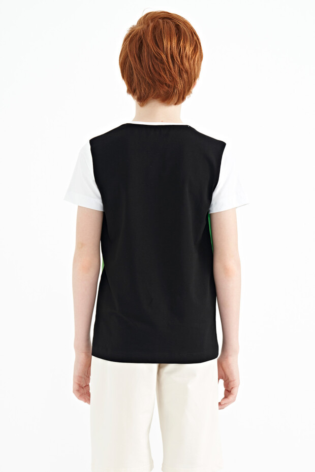 Siyah Renk Bloklu O Yaka Baskı Detaylı Standart Kalıp Erkek Çocuk T-Shirt - 11135 - 9