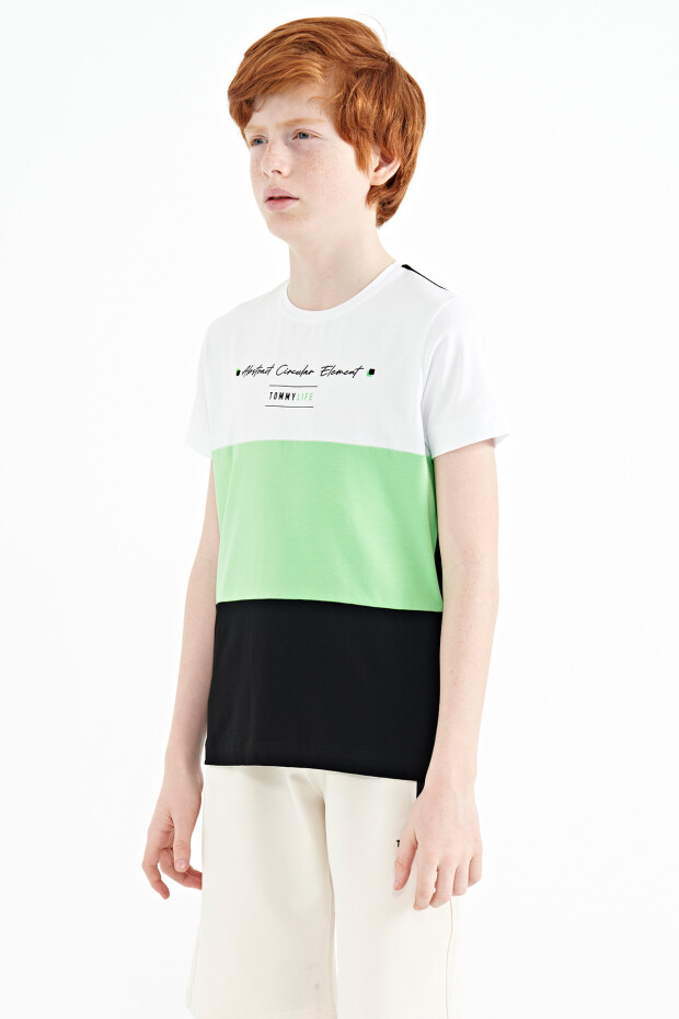 Siyah Renk Bloklu O Yaka Baskı Detaylı Standart Kalıp Erkek Çocuk T-Shirt - 11135 - 6