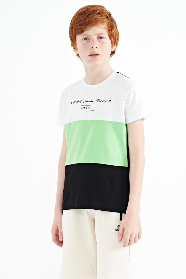 Siyah Renk Bloklu O Yaka Baskı Detaylı Standart Kalıp Erkek Çocuk T-Shirt - 11135