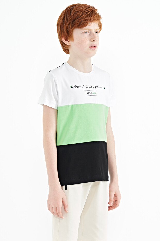 Siyah Renk Bloklu O Yaka Baskı Detaylı Standart Kalıp Erkek Çocuk T-Shirt - 11135