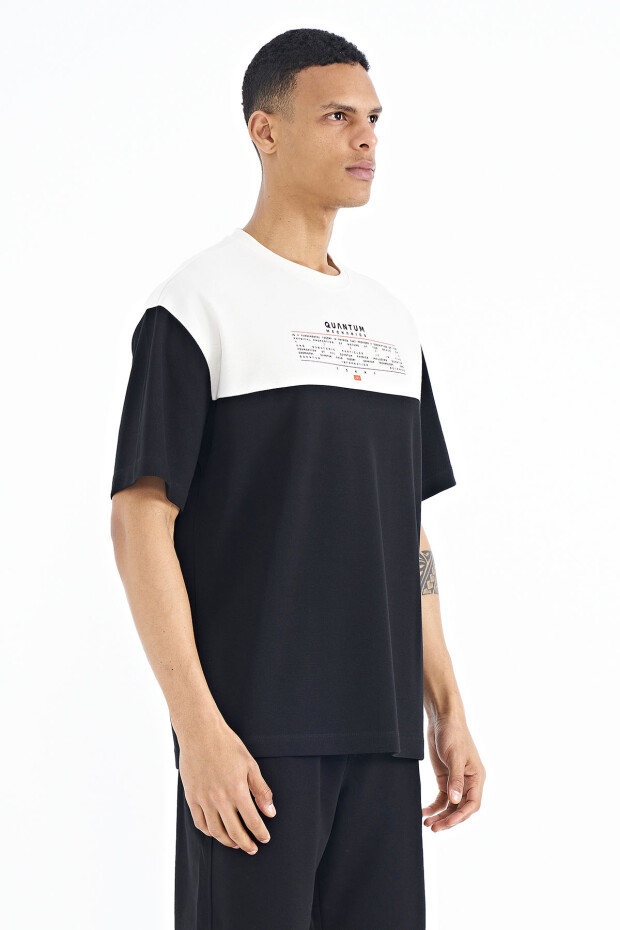 Siyah Renk Geçişli Baskı Detaylı O Yaka Oversize Erkek T-shirt - 88225