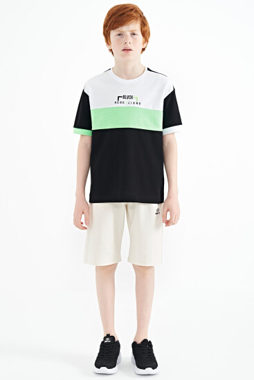 Siyah Renk Geçişli Nakışlı Oversize Erkek Çocuk T-Shirt - 11159 - TOMMYLIFE (1)