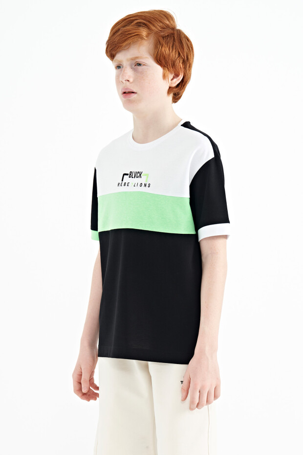 Siyah Renk Geçişli Nakışlı Oversize Erkek Çocuk T-Shirt - 11159 - 3