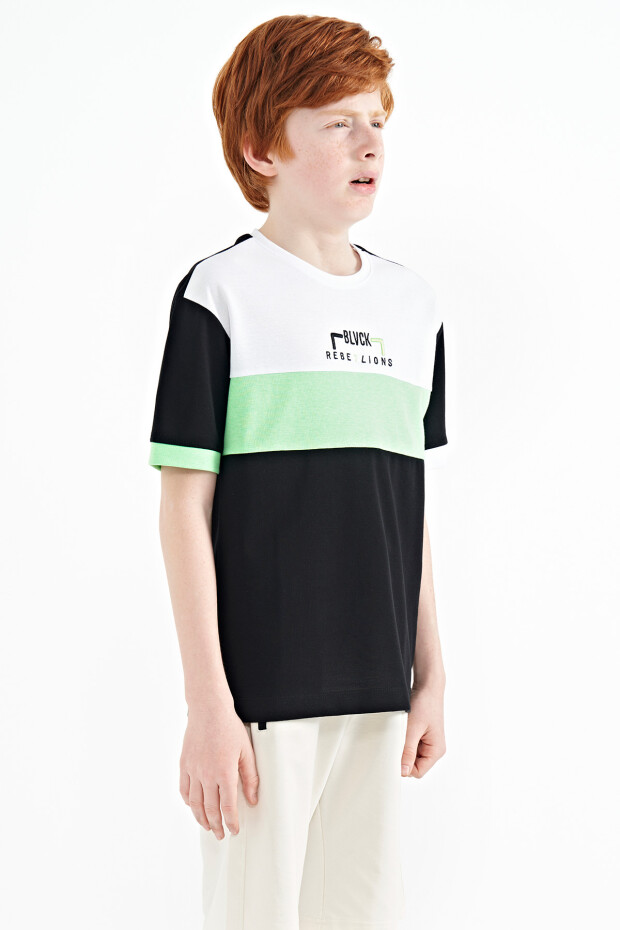 Siyah Renk Geçişli Nakışlı Oversize Erkek Çocuk T-Shirt - 11159 - 5