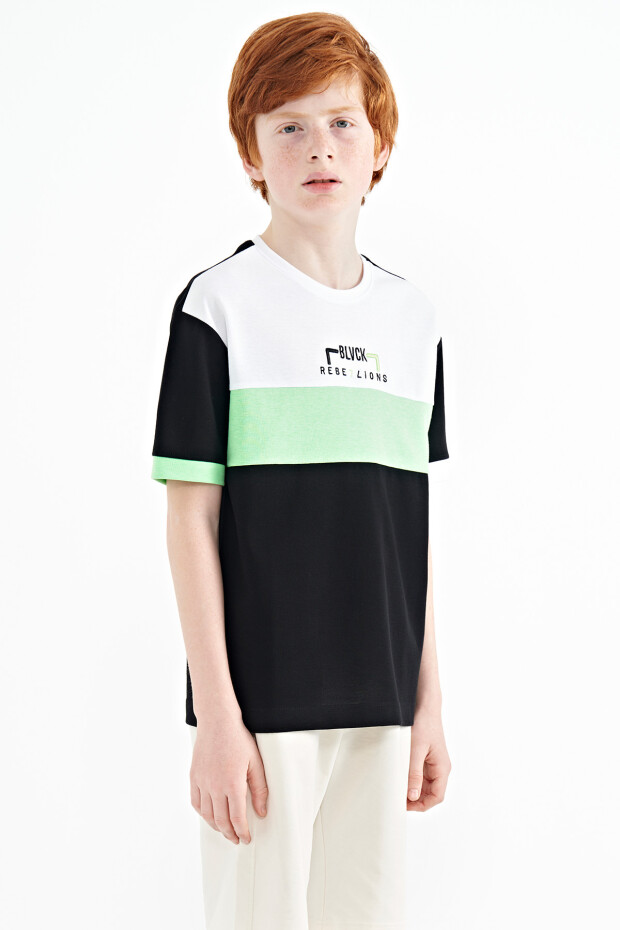 Siyah Renk Geçişli Nakışlı Oversize Erkek Çocuk T-Shirt - 11159 - 6