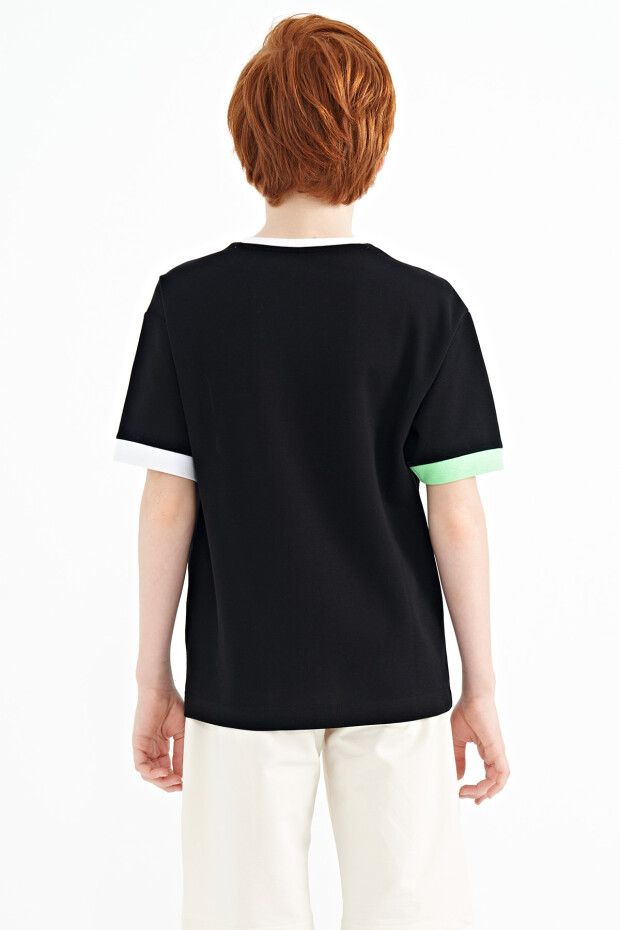 Siyah Renk Geçişli Nakışlı Oversize Erkek Çocuk T-Shirt - 11159 - 7