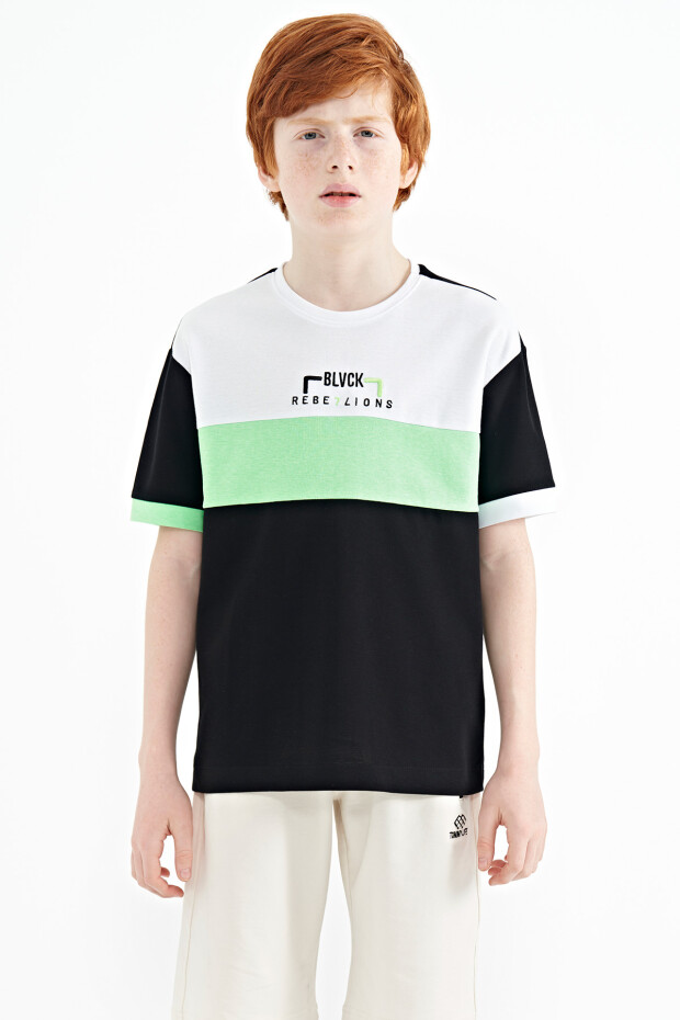 Siyah Renk Geçişli Nakışlı Oversize Erkek Çocuk T-Shirt - 11159 - 1