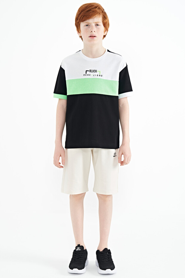 Siyah Renk Geçişli Nakışlı Oversize Erkek Çocuk T-Shirt - 11159 - 2