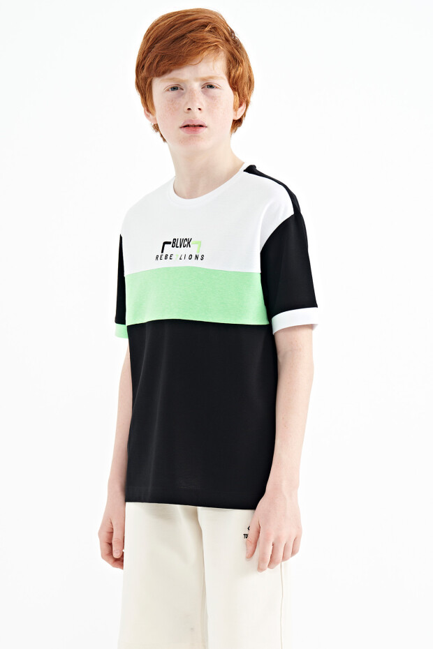 Siyah Renk Geçişli Nakışlı Oversize Erkek Çocuk T-Shirt - 11159