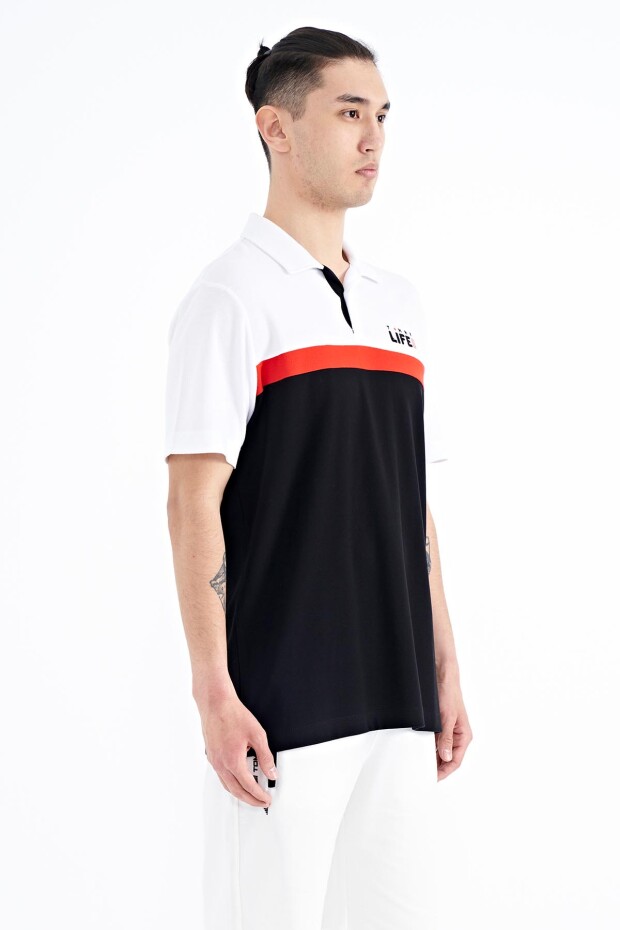 Siyah Renk Geçişli Polo Yaka Standart Kalıp Erkek T-shirt - 88238