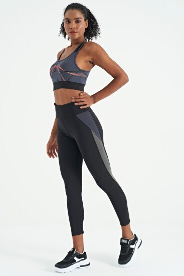 Siyah Şerit Detaylı Yüksek Bel Slim Fit Kadın Tayt - 94636 