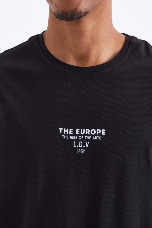 Siyah Sırt Baskılı O Yaka Erkek Oversize T-shirt - 88091