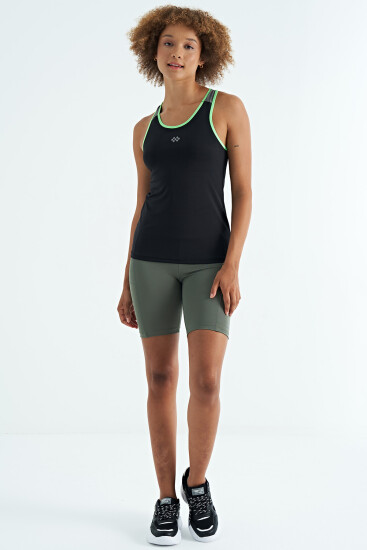 Siyah Sırt Detaylı Baskılı Standart Kalıp Kadın Atlet - 97269 - TOMMYLIFE