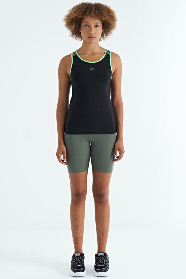 Siyah Sırt Detaylı Baskılı Standart Kalıp Kadın Atlet - 97269 - 5