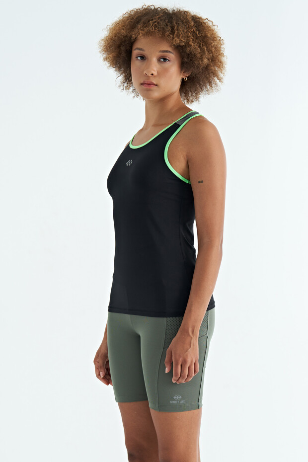 Siyah Sırt Detaylı Baskılı Standart Kalıp Kadın Atlet - 97269 - 7