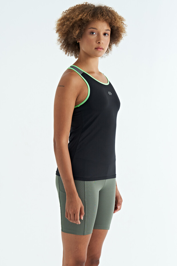 Siyah Sırt Detaylı Baskılı Standart Kalıp Kadın Atlet - 97269 - 9