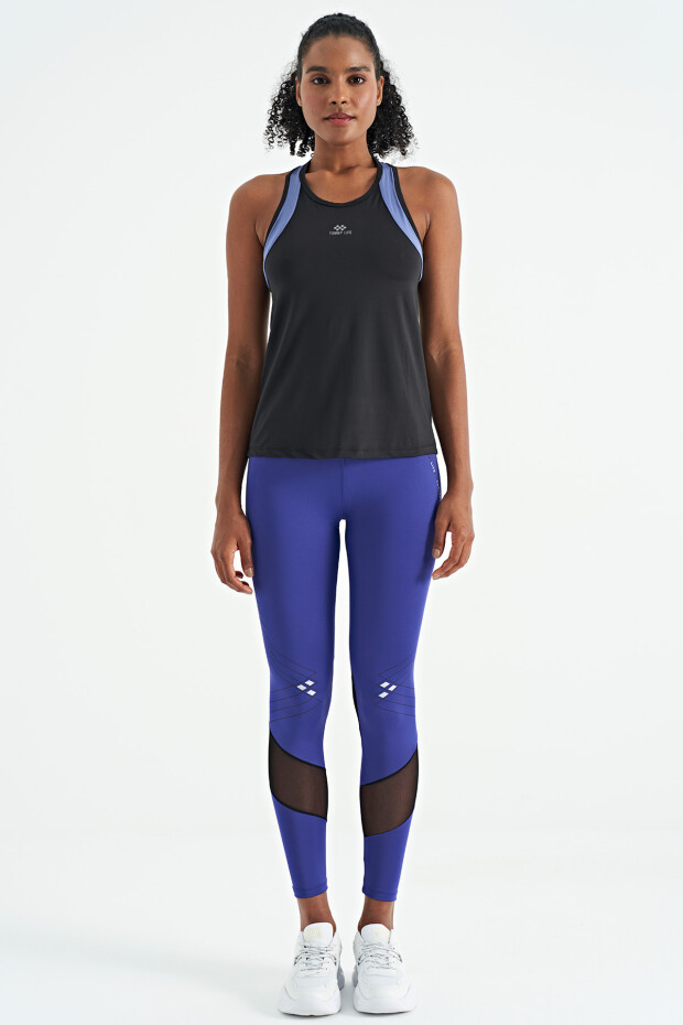 Siyah Sırt Renk Detaylı Logo Baskılı Standart Kalıp Kadın Spor Atlet - 97257