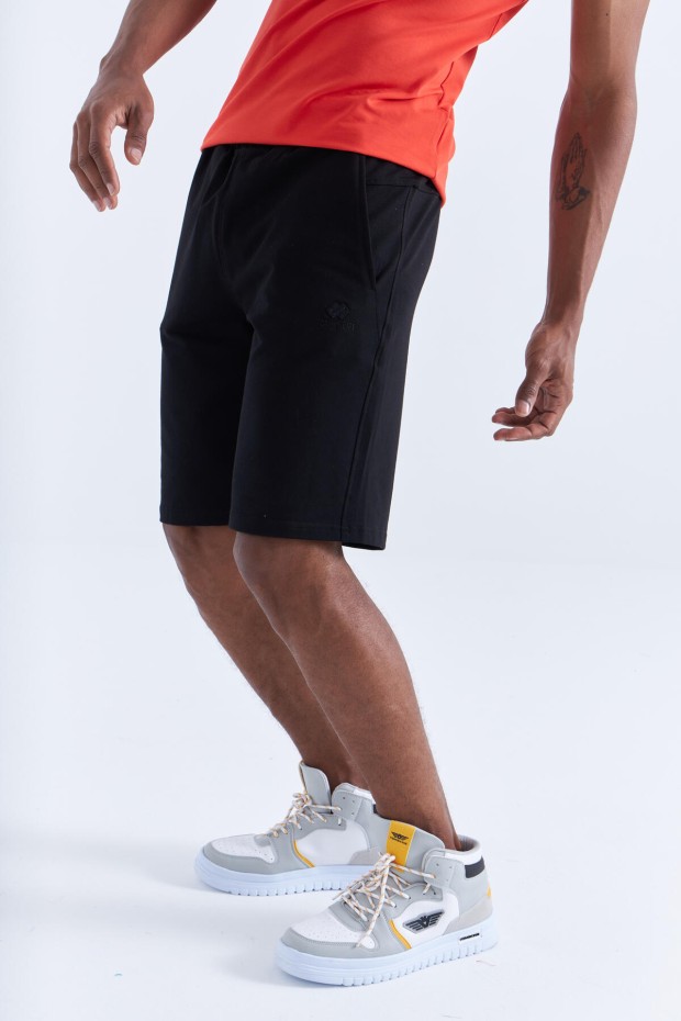 Siyah Tek Fermuar Cep Detaylı Bağcıklı Standart Kalıp Erkek Şort - 81202 - 3