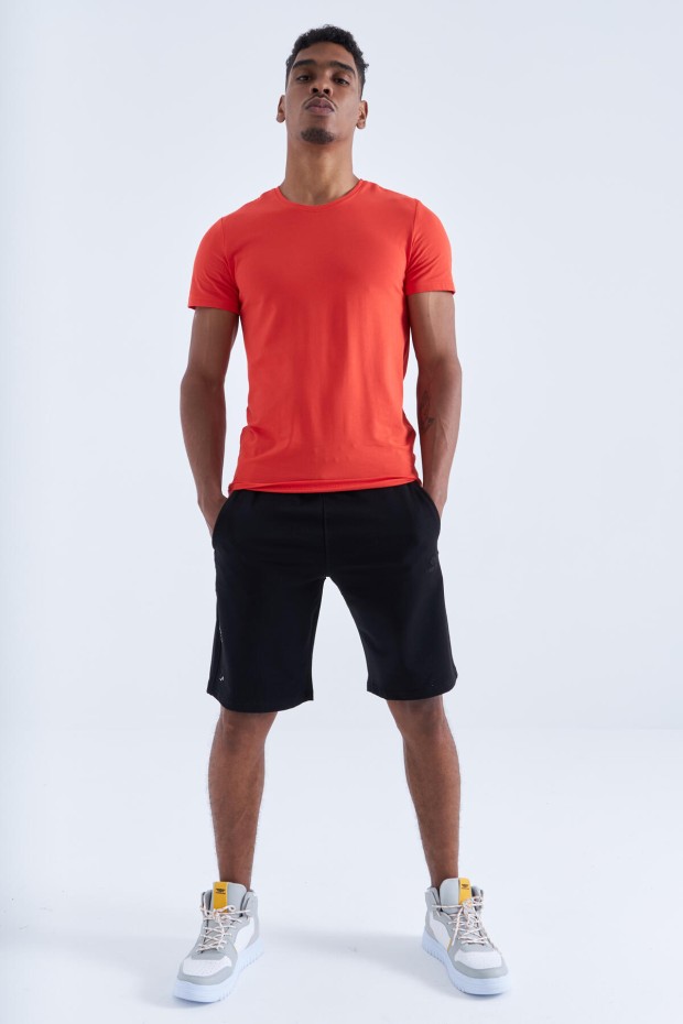 Siyah Tek Fermuar Cep Detaylı Bağcıklı Standart Kalıp Erkek Şort - 81202 - 4