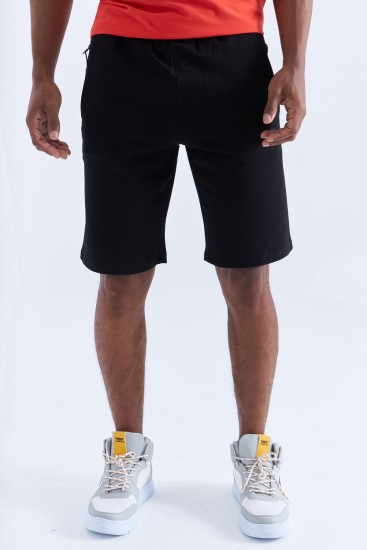 Siyah Tek Fermuar Cep Detaylı Bağcıklı Standart Kalıp Erkek Şort - 81202 - TOMMYLIFE