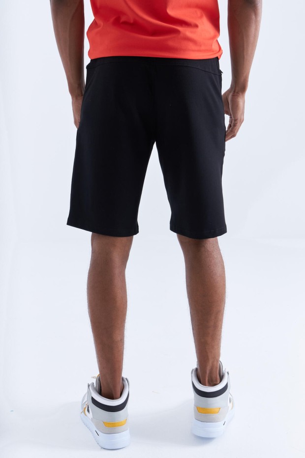 Siyah Tek Fermuar Cep Detaylı Bağcıklı Standart Kalıp Erkek Şort - 81202 - 8