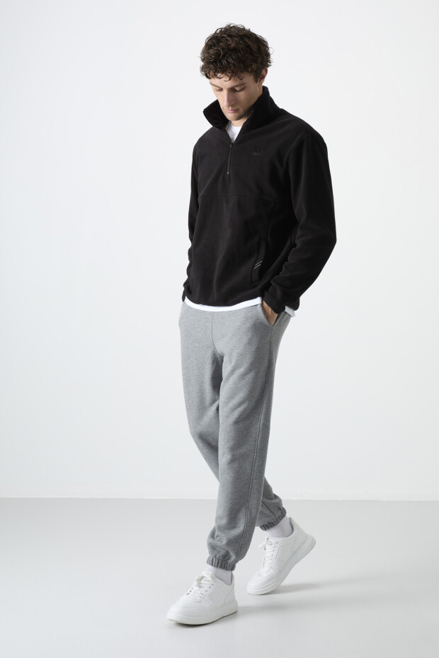 Siyah Yarım Fermuarlı Sweatshirt Slim Fit Dik Yaka Erkek Polar - 87891 - 4