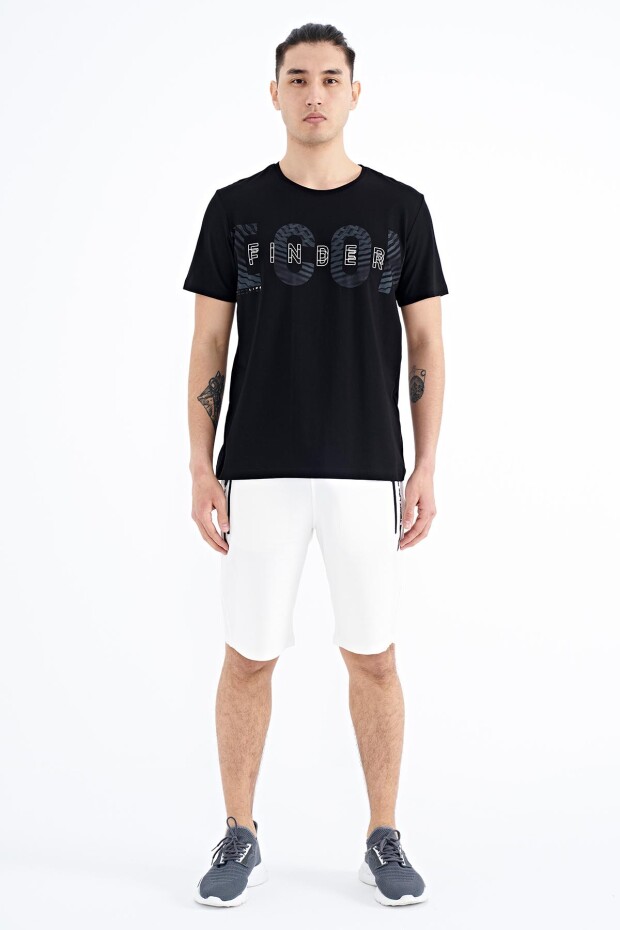 Siyah Yazı Baskı Detaylı O Yaka Standart Kalıp Erkek T-Shirt - 88187