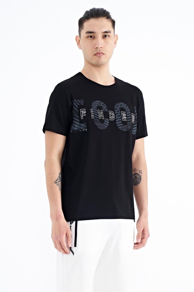 Siyah Yazı Baskı Detaylı O Yaka Standart Kalıp Erkek T-Shirt - 88187