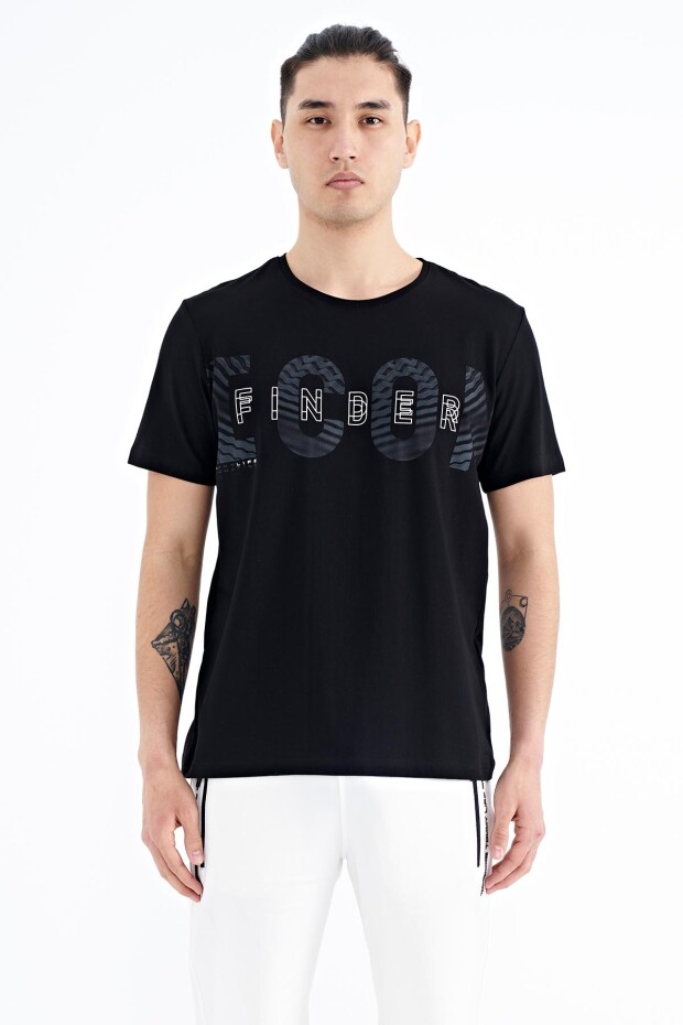 Siyah Yazı Baskı Detaylı O Yaka Standart Kalıp Erkek T-Shirt - 88187
