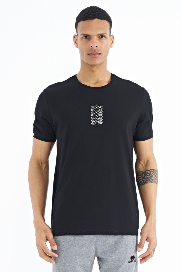 Siyah Yazı Baskılı O Yaka Standart Kalıp Erkek T-shirt - 88169