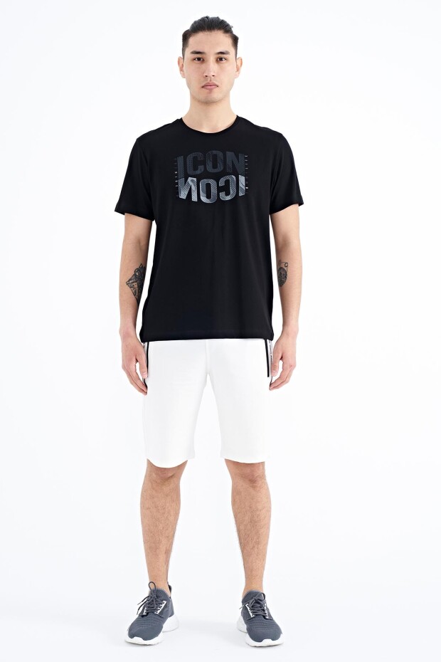 Siyah Yazı Baskılı O Yaka Standart Kalıp Erkek T-Shirt - 88174