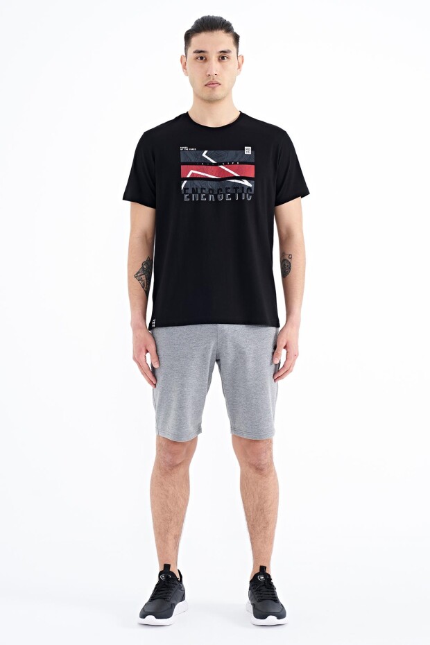 Siyah Yazı Baskılı O Yaka Standart Kalıp Erkek T-shirt - 88201