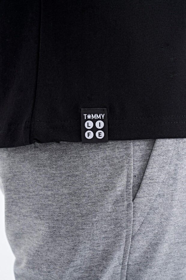 Siyah Yazı Baskılı O Yaka Standart Kalıp Erkek T-shirt - 88201