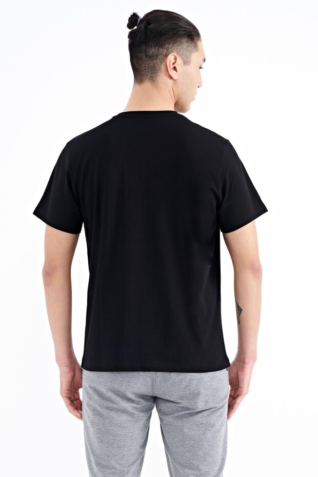 Siyah Yazı Baskılı O Yaka Standart Kalıp Erkek T-shirt - 88201