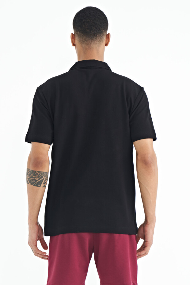 Siyah Yazı Baskılı Standart Form Polo Yaka Erkek T-shirt - 88236 - 5
