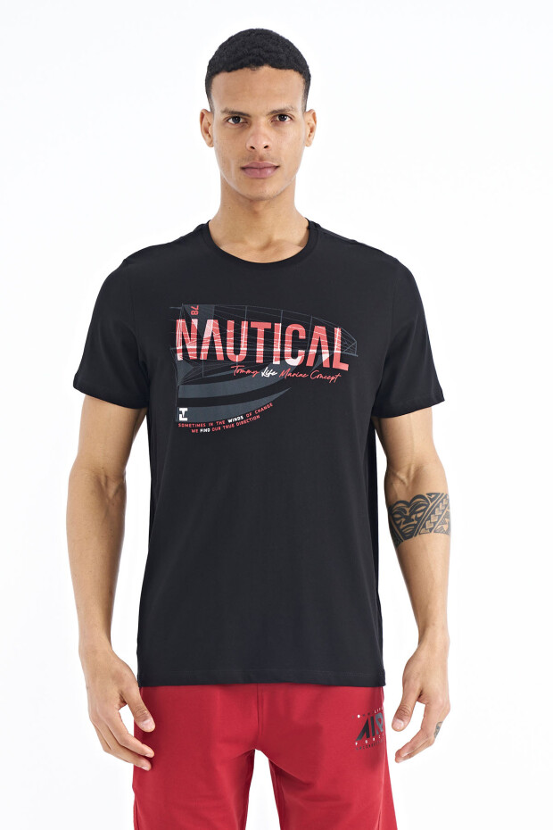 Siyah Yazı Baskılı Standart Kalıp O Yaka Erkek T-Shirt - 88171